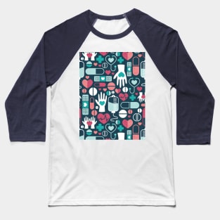 Keep safe be healthy // navy blue background aqua mint red white and coral medicine elements Baseball T-Shirt